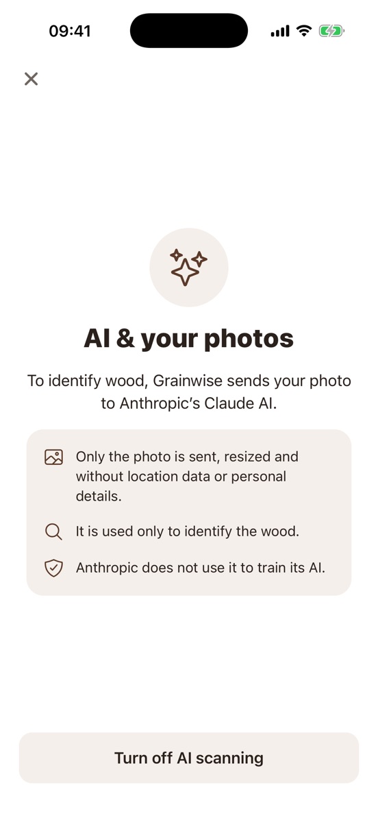 The AI and your photos screen in Grainwise